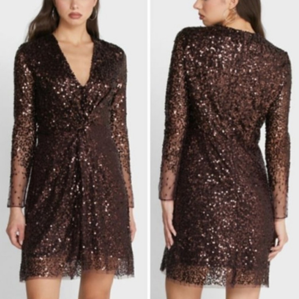 NWT French Connection Emille Sparkle Long Sleeve Sequin Sheath Dress